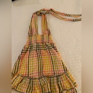 Halter neck dress from aerie. Gingham pattern of yellow, pink, and green.